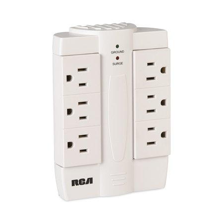 Rca Six Outlet Swivel Surge Protector, 6 Outlets, 1200 Joules, White PSWTS6FV
